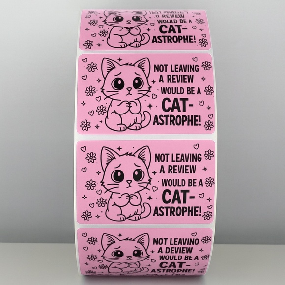 STICKERAFT Other - Cat Review Stickers – Cute Not Leaving a Review Would Be a Catastrophe Labels